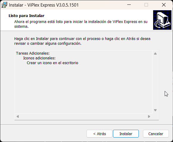Pantalla Listo para instalar