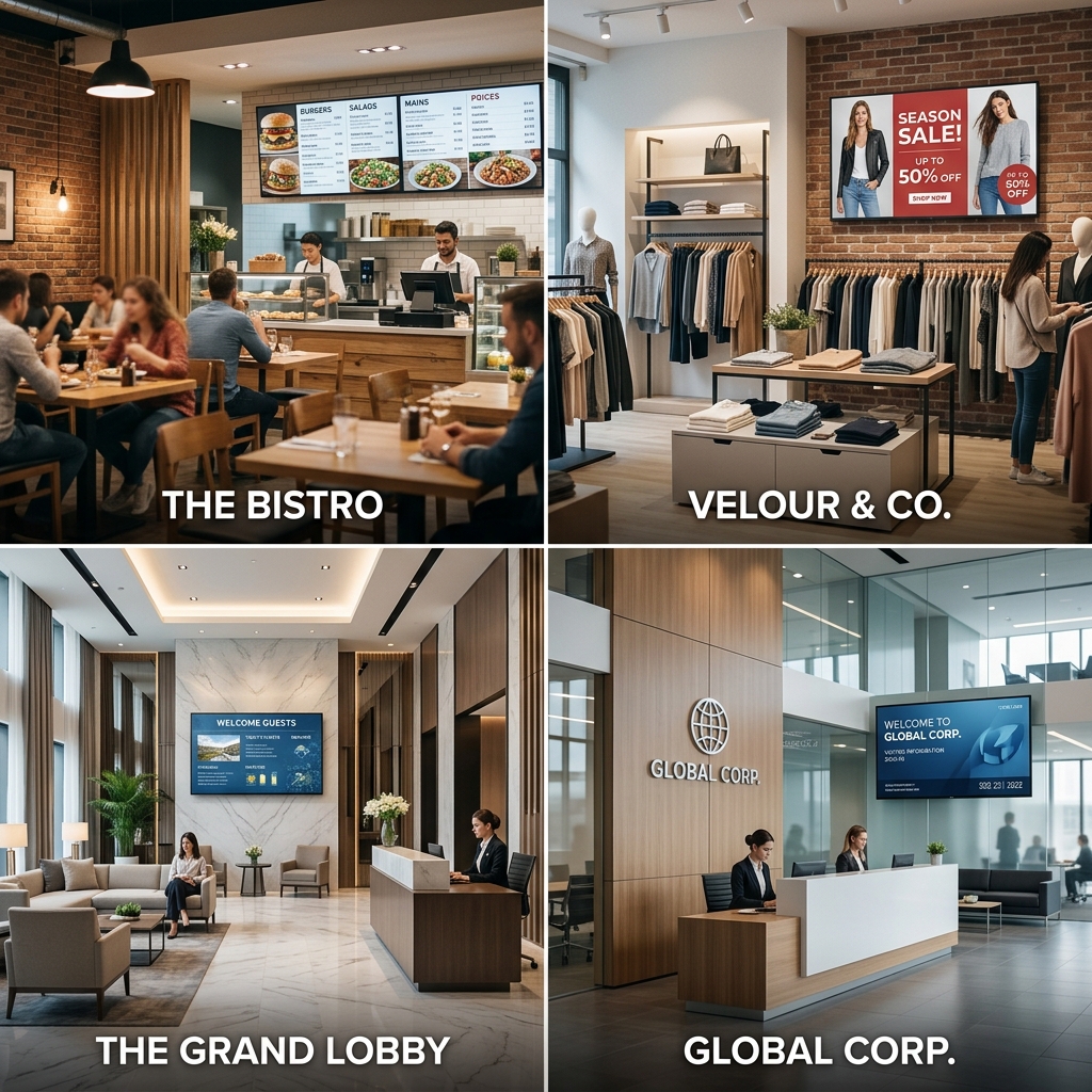 Distintos negocios con digital signage