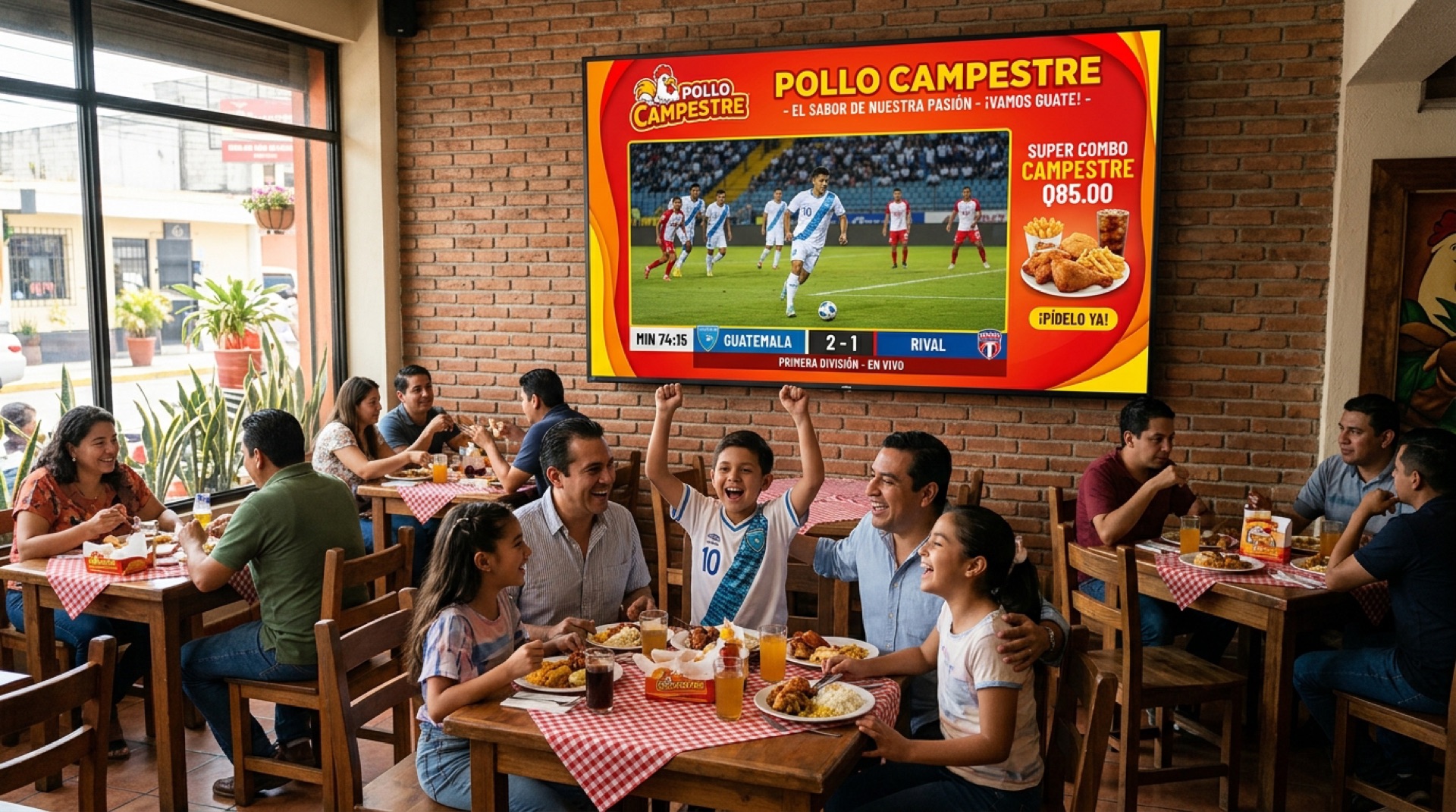 Selección Guatemala en restaurante familiar
